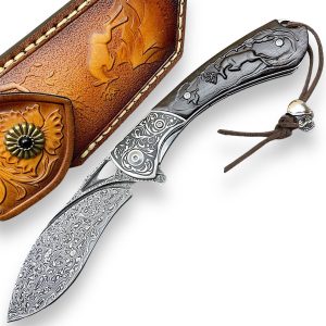 چاقوی دمشقی طرح گوزن + غلاف